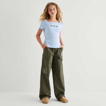 Thereabouts Little & Big Kid Girls STRETCH FABRIC Mid Rise Straight Cargo Pant, X-large (18.5) Plus, Green