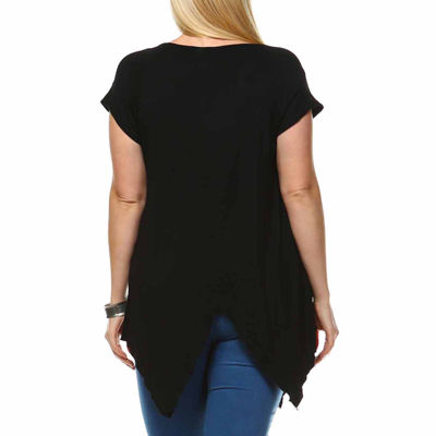 White Mark Plus Grace Womens V Neck Short Sleeve Embellished Tunic Top