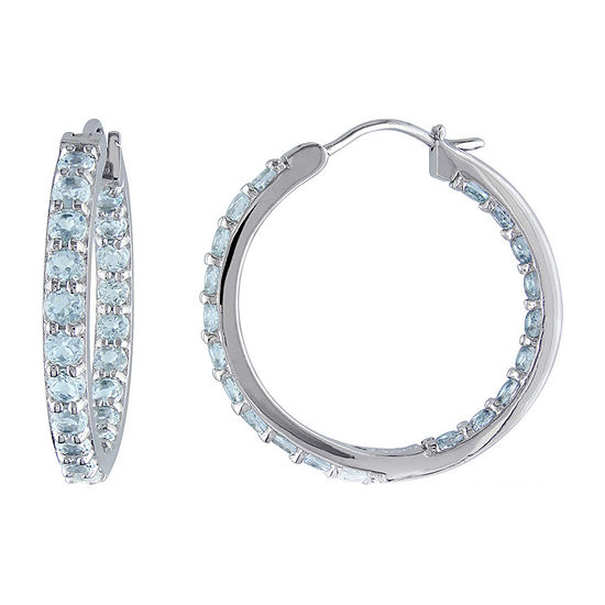 Genuine Aquamarine Sterling Silver Inside-Out Hoop Earrings