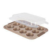 Rachael Ray 47956 Yum-O Nonstick Bakeware 12-Cup Oven Lovin Muffin & Cupcake Pan Gray with Red Handles