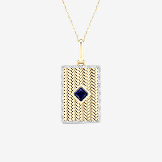 Mens 3/8 CT. T.W. Genuine Blue Sapphire 10K Gold Dog Tag Pendant Necklace