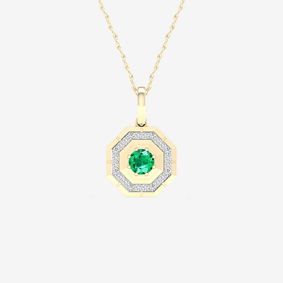 Octagon Mens 1/5 CT. T.W. Genuine Green Emerald 10K Gold Pendant Necklace