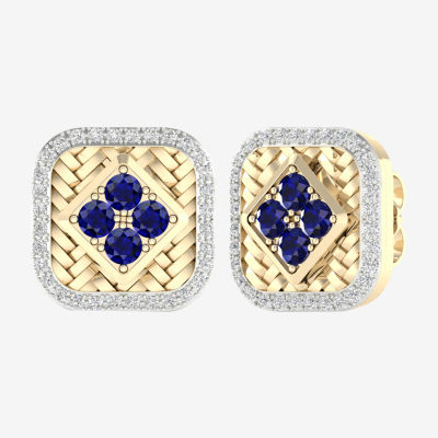 1/5 CT. T.W. Genuine Blue Sapphire 10K Gold 13.7mm Square Stud Earrings