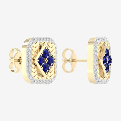 1/5 CT. T.W. Genuine Blue Sapphire 10K Gold 13.7mm Square Stud Earrings