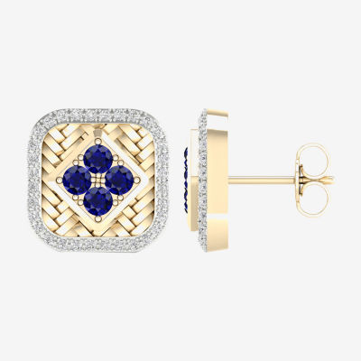 1/5 CT. T.W. Genuine Blue Sapphire 10K Gold 13.7mm Square Stud Earrings