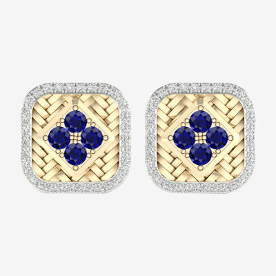 1/5 CT. T.W. Genuine Blue Sapphire 10K Gold 13.7mm Square Stud Earrings