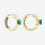 Genuine Green Emerald 10K Gold 17.3mm Hoop Earrings