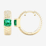Genuine Green Emerald 10K Gold 17.3mm Hoop Earrings