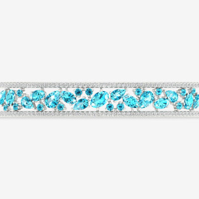 Genuine Blue Topaz Sterling Silver Bangle Bracelet