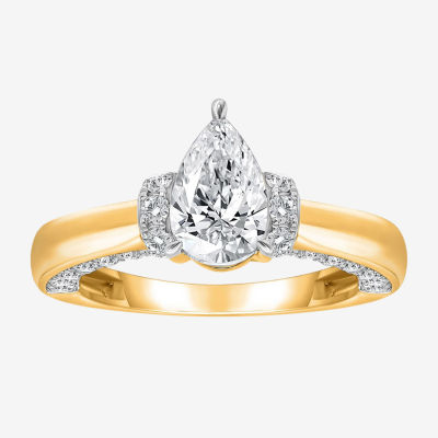 (I / I1) Womens 2 CT. T.W. Lab Grown White Diamond 10K Gold or 14K Gold Pear Solitaire Engagement Ring