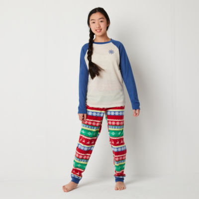 North Pole Trading Co. Snowflake Fairisle Unisex Kids Crew Neck Long Sleeve 2-pc. Pant Pajama Set