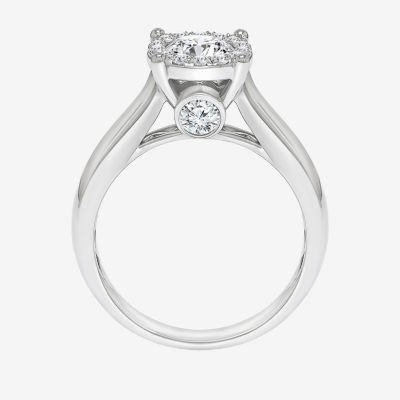 (I / I1) Womens 1 1/2 CT. T.W. Lab Grown White Diamond 10K Gold Round Halo Engagement Ring