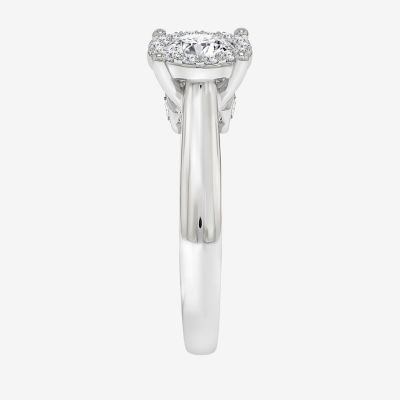 (I / I1) Womens 1 1/2 CT. T.W. Lab Grown White Diamond 10K Gold Round Halo Engagement Ring