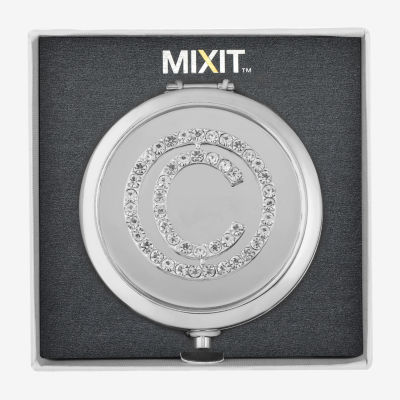 Mixit Silver Tone Pave Initial Mirrored Compact Mirrors