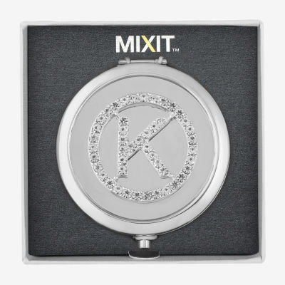 Mixit Silver Tone Pave Initial Silver Tone Mirrored Compact Mirror