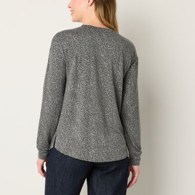 Liz Claiborne Womens Crew Neck Long Sleeve Blouse