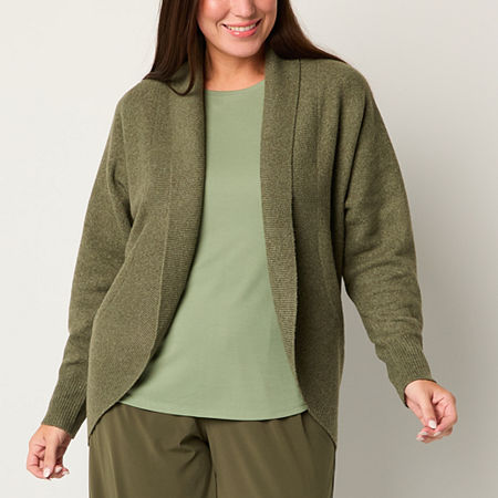 Stylus Womens Long Sleeve Open Front Cardigan, Medium-large, Green