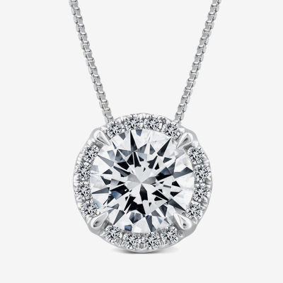 (H / Si2) Womens 1 CT. T.W. Lab Grown White Diamond 10K White Gold Round Pendant Necklace