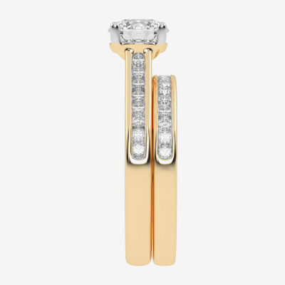 (G / Vs2-Si1) Womens 1 1/2 CT. T.W. Lab Grown White Diamond 10K Gold Round Side Stone Bridal Set