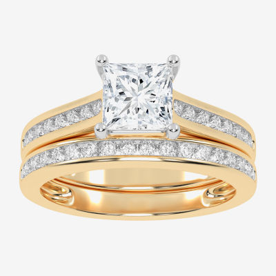 Womens 1 1/2 CT. T.W. Lab Grown White Diamond 10K Gold Side Stone Wedding Bridal Set