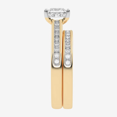 Womens 1 1/2 CT. T.W. Lab Grown White Diamond 10K Gold Side Stone Wedding Bridal Set