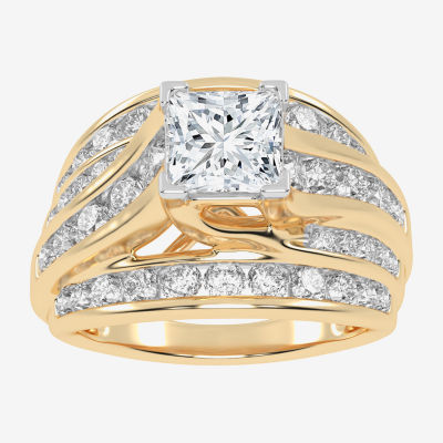 Womens 3 CT. T.W. Lab Grown White Diamond 10K Gold Side Stone Bypass  Engagement Ring