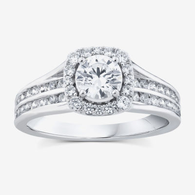 1 1/4 CT.T.W. Lab-Grown (G / SI1-SI2) Diamond Round Side Stone Halo Engagement Ring 10K Gold