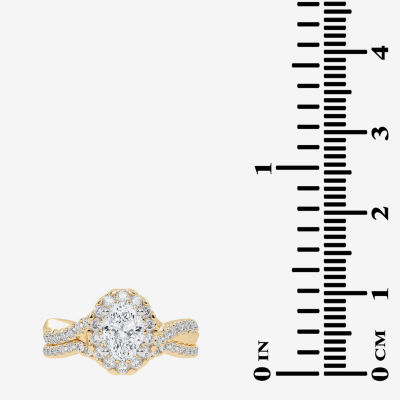 G / Vs2-Si1) Womens 1 CT. T.W. Lab Grown White Diamond 14K Gold Oval Side Stone Engagement Ring