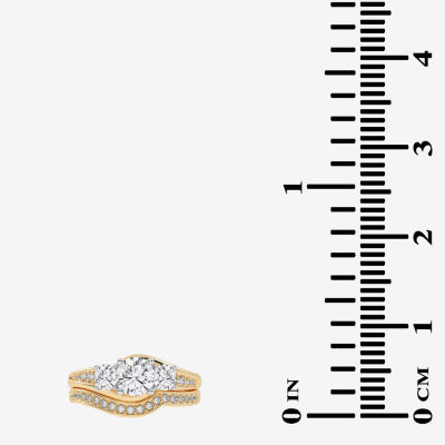 (G / Vs2-Si1) Womens 1 CT. T.W. Lab Grown White Diamond 10K Gold Side Stone 3-Stone Bridal Set
