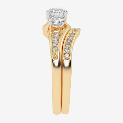 (G / Vs2-Si1) Womens 1 CT. T.W. Lab Grown White Diamond 10K Gold Side Stone 3-Stone Bridal Set