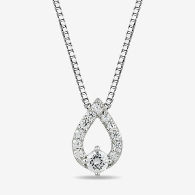 (I1-I2/ H) Womens 1/6 CT. T.W. Lab Grown White Diamond Sterling Silver Pear Pendant Necklace
