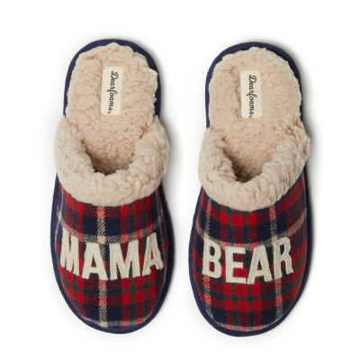 Dearfoams Mama Bear Plaid Scuff Womens Slip-On Slippers