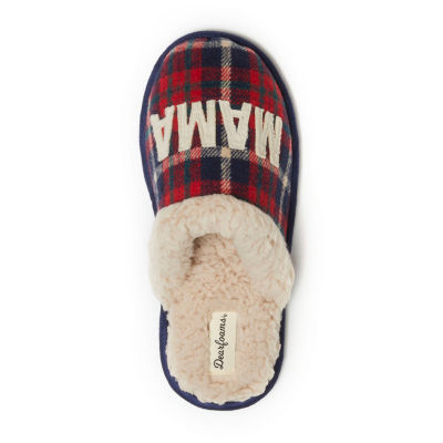 Dearfoams Mama Bear Plaid Scuff Womens Slip-On Slippers