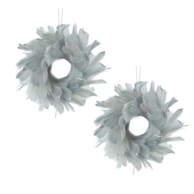 North Pole Trading Co. Silver Feather Wreath Set 2-pc. Christmas Ornament