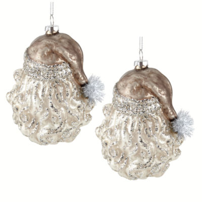 North Pole Trading Co. Glitter Santa Head African American Set 2-pc. Christmas Ornament