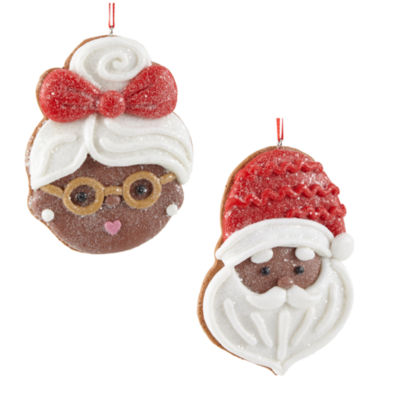 North Pole Trading Co. Cookie Santa And Mrs Claus African American Set 2-pc. Christmas Ornament