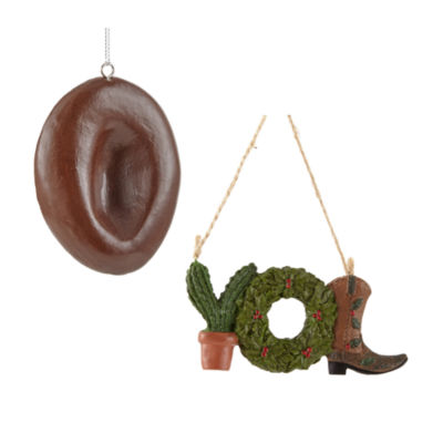 North Pole Trading Co. Cactus Joy And Cowboy Hat Set Christmas Ornament