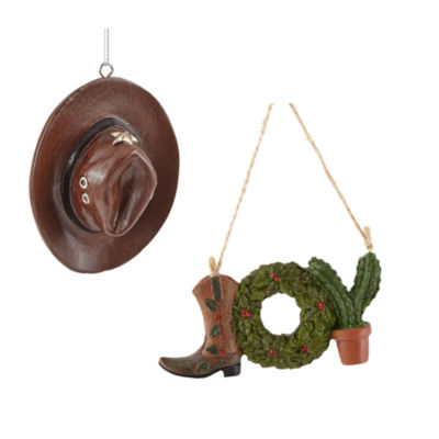 North Pole Trading Co. Cactus Joy And Cowboy Hat Set Christmas Ornament