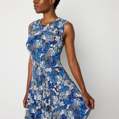 Perceptions Sleeveless Floral Midi Fit + Flare Dress