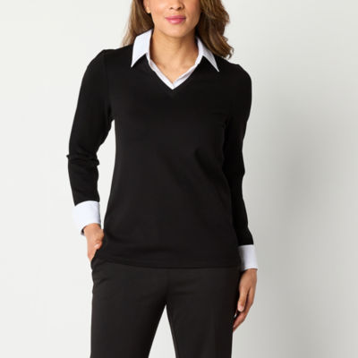 Black Label by Evan-Picone Womens Long Sleeve Blouse