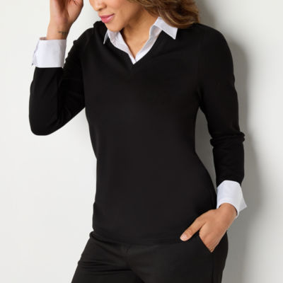 Black Label by Evan-Picone Womens Long Sleeve Blouse