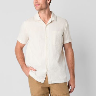 Frye and Co. Jacquard Mens Regular Fit Short Sleeve Button-Down Shirt