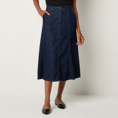 Liz Claiborne Womens Mid Rise Midi Denim Skirt