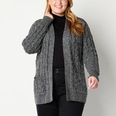 St. John's Bay Plus Womens Long Sleeve Open Front Cardigan