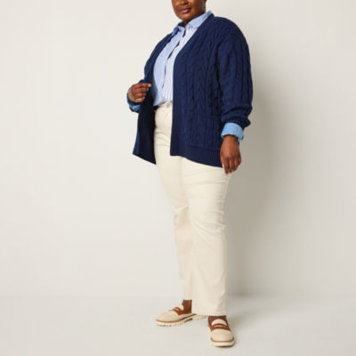 St. John's Bay Plus Womens Long Sleeve Open Front Cardigan