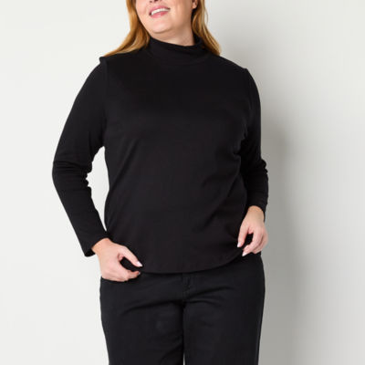 St. John's Bay Womens Mock Neck Long Sleeve Plus T-Shirt