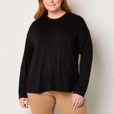 Liz Claiborne Plus Womens Crew Neck Long Sleeve Blouse