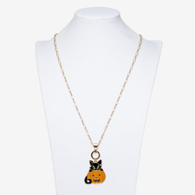 Mixit Halloween Pumpkin Cat Womens Multi Color Glass 30 Inch Pendant Necklace