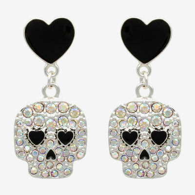 Mixit Halloween Skeleton Womens Glass Heart Drop Earrings