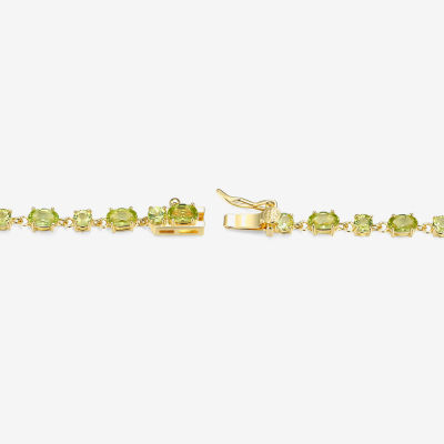 Womens Genuine Green Peridot 18K Gold Over Silver Oval 7.25 Inch Tennis Bracelet